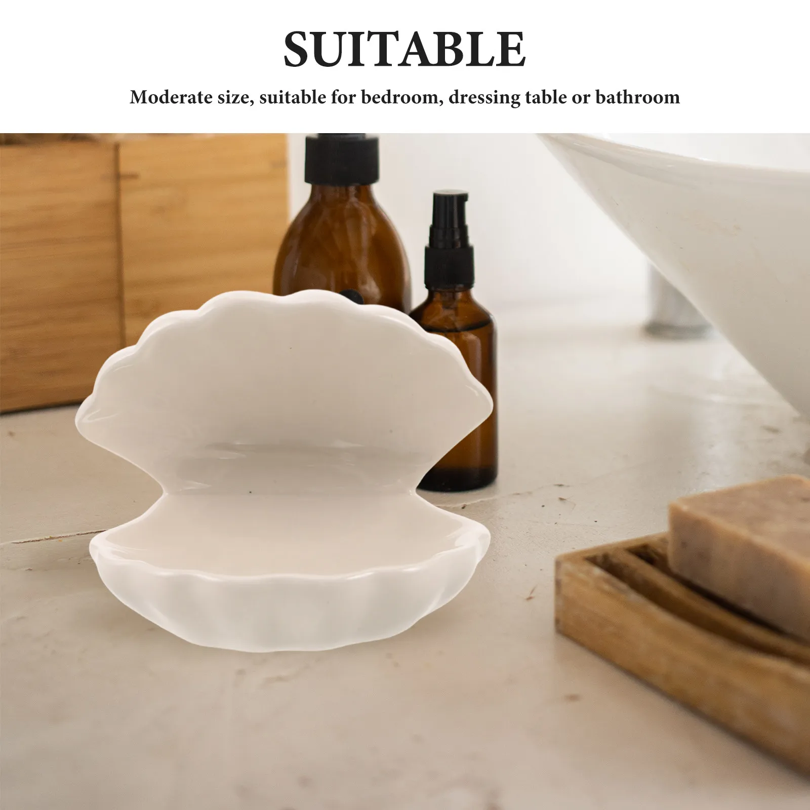 Shell Jewelry Dish Tray Ceramic Clamshell Trinket Holder 5.3x4.3x4 Decorative Vanity Organizer for Rings Earrings Necklace