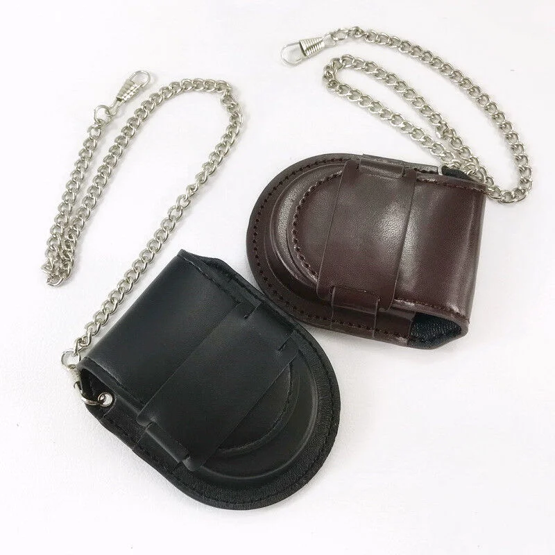 Vintage Leather Case Pocket Watch Holder Bronze Chain Holster Storage Case Pouch Bag With Chain For DIY Crafts