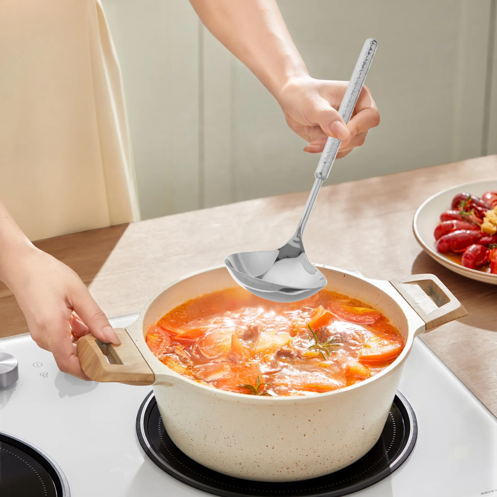 

Heat Resistant 304 Stainless Steel Long Handle Soup Spoon Corrosion Resistant Smooth Surface Easy to for Soup