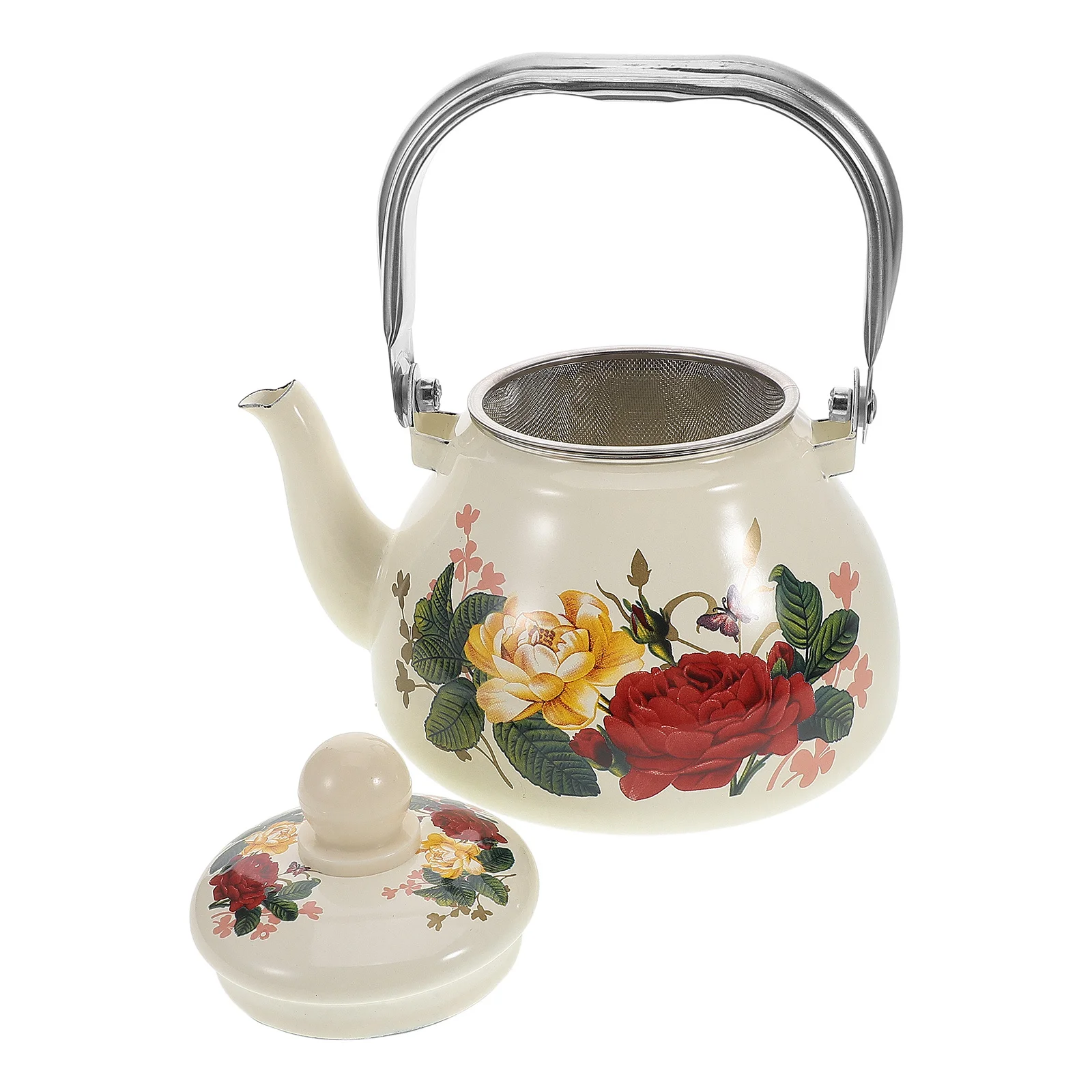 1-литровый винтажный эмалированный чайник, плита, нержавеющий китайский чайник, большая емкость, цветочный дизайн, термостойкий кухонный чайник