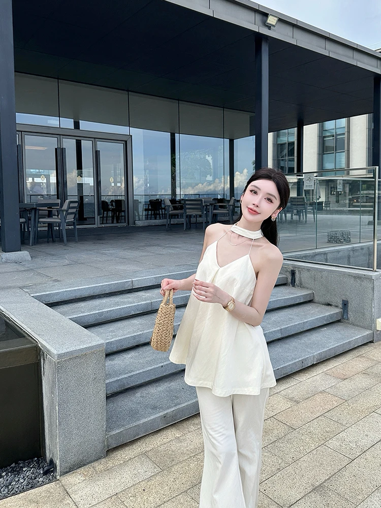 

Женский жилет Miu Sle с огонью на бретелях, летний подвесной жилет Ne Pure Desire, высококачественный нейлоновый жилет с открытыми плечами