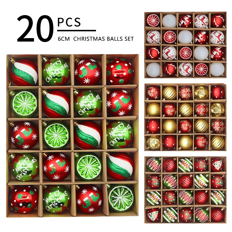 

Christmas Spheres Ornaments Set, 6cm, Painted, Christmas Day Decoration, Pendant, 20Pcs