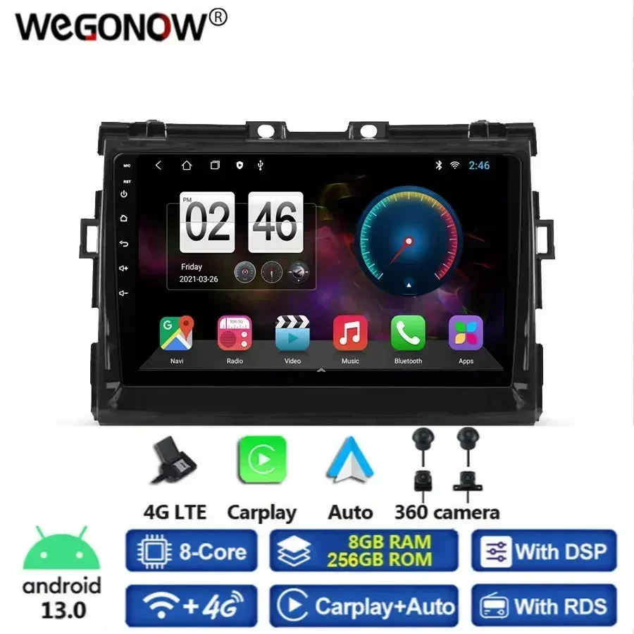 360 Panoramic Camera 8G+256G Android 13.0 Car DVD Player GPS MAP WIFI Bluetooth 5.0 RDS Radio For Toyota Previa 2013 - 2017 2018