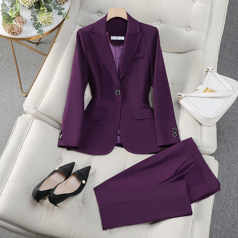 Autumn Winter Women Pant Suit Office Ladies Female Business Work Wear 2 Piece Set Formal Blazer Jacket And Trouser