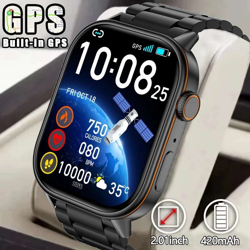 

2025 New GPS Track Smart Watch Men 2.01" HD Screen Bluetooth Call Wristwatch Waterproof Compass Outdoor 420mAh Women Smartwatch