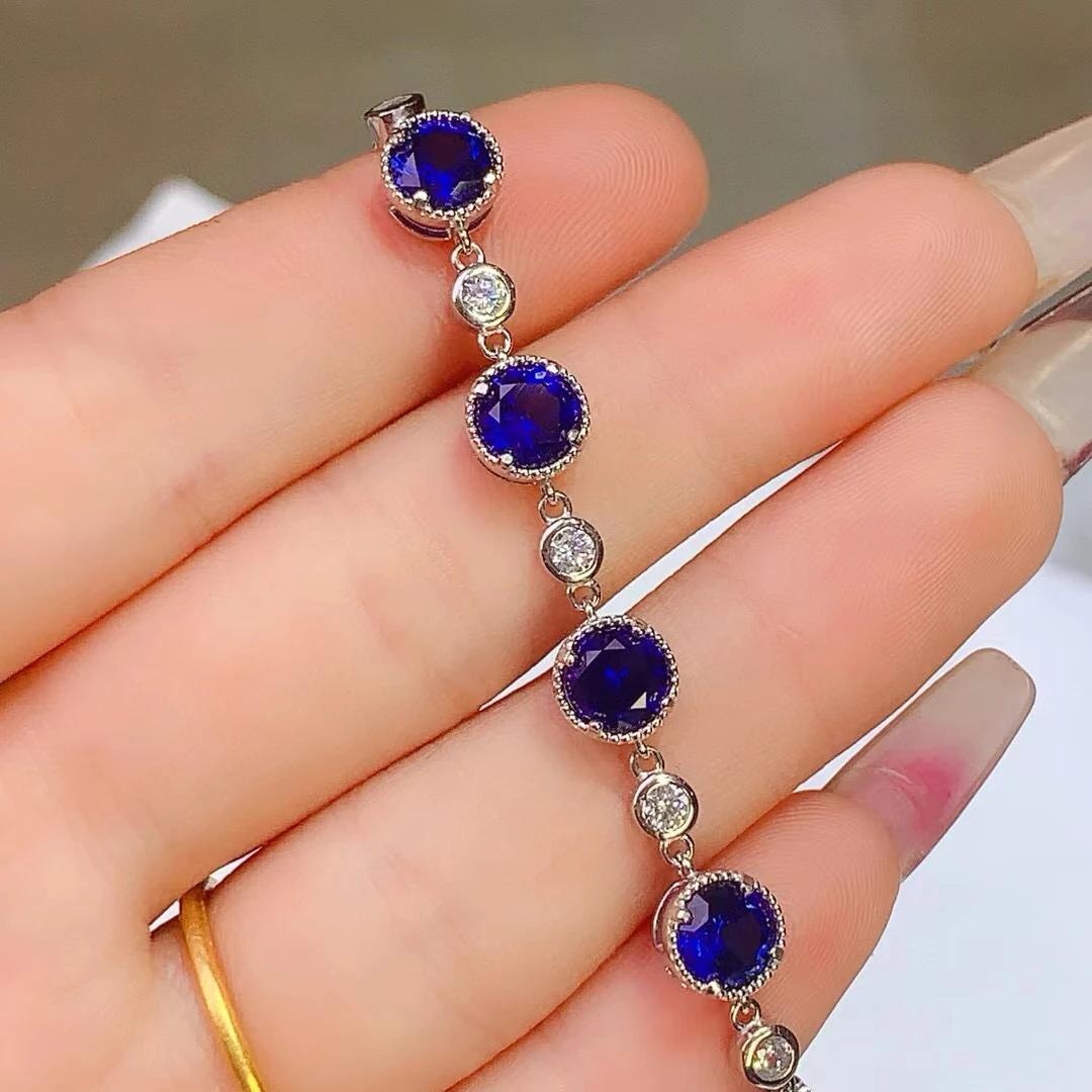 KJJEAXCMY Fine Jewelry Natural Sapphire Women's Bracelet S925 Pure Silver Exquisite Inlaid High Clarity Gem Support Testing