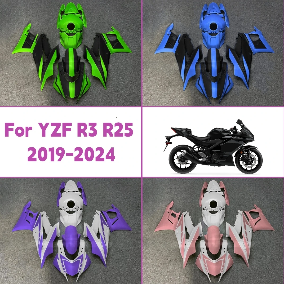 

Fairings Fit 2019-2024 YZF R3 R25 Full ABS Painted Fairing Set Injection Molded Fit for 19-24 Yamaha YZFR3 YZFR25