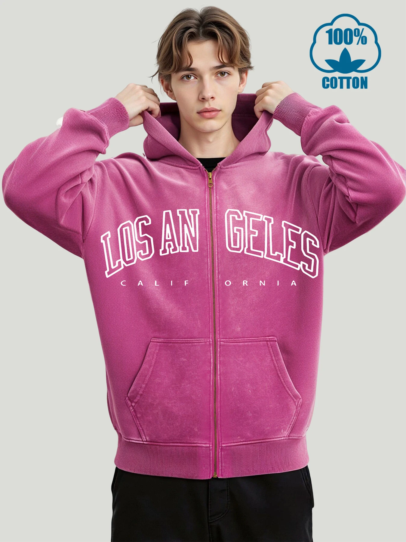 

Living In California с принтами, мытая толстовка на молнии, мужская хлопковая свободная уличная одежда, одежда на молнии в стиле ретро, модные повседневные куртки для мужчин