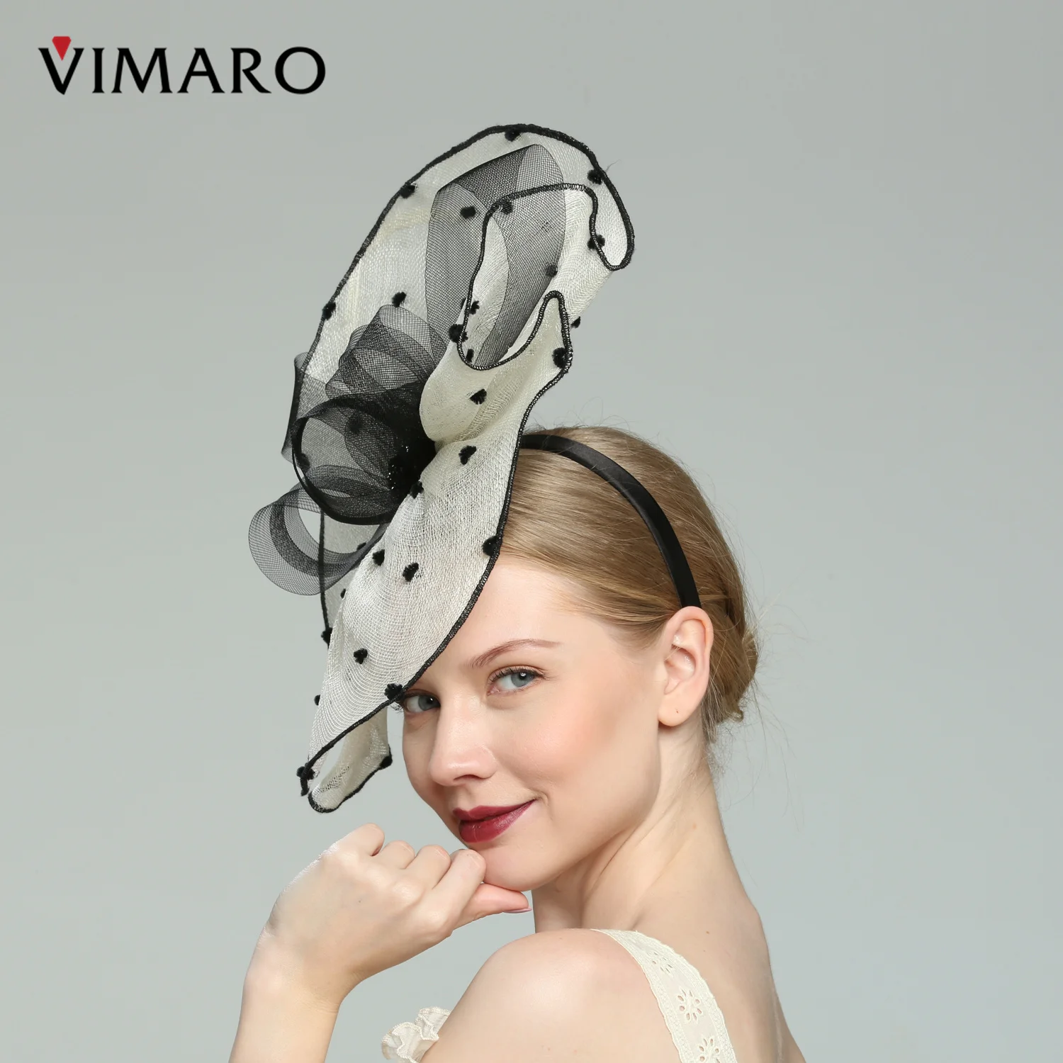 VIMARO Ivory Sinamay Fascinators for Women Elegant Headbands Fascinator Hats for Women Wedding and Church Derby Hat Women