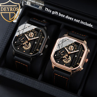 2pcs Fashion Mens Watch Analog PU Leather Male Watch Casual Men's Quartz Wrist Watch Suitable for Brothers and Partners To Share