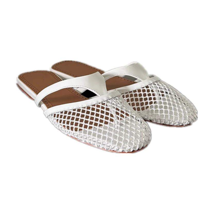 

Withered French Retro Fishing Net Sandals Mules Shoes Women Summer Vacation Minimalist Fashion Women's Flat Shoes