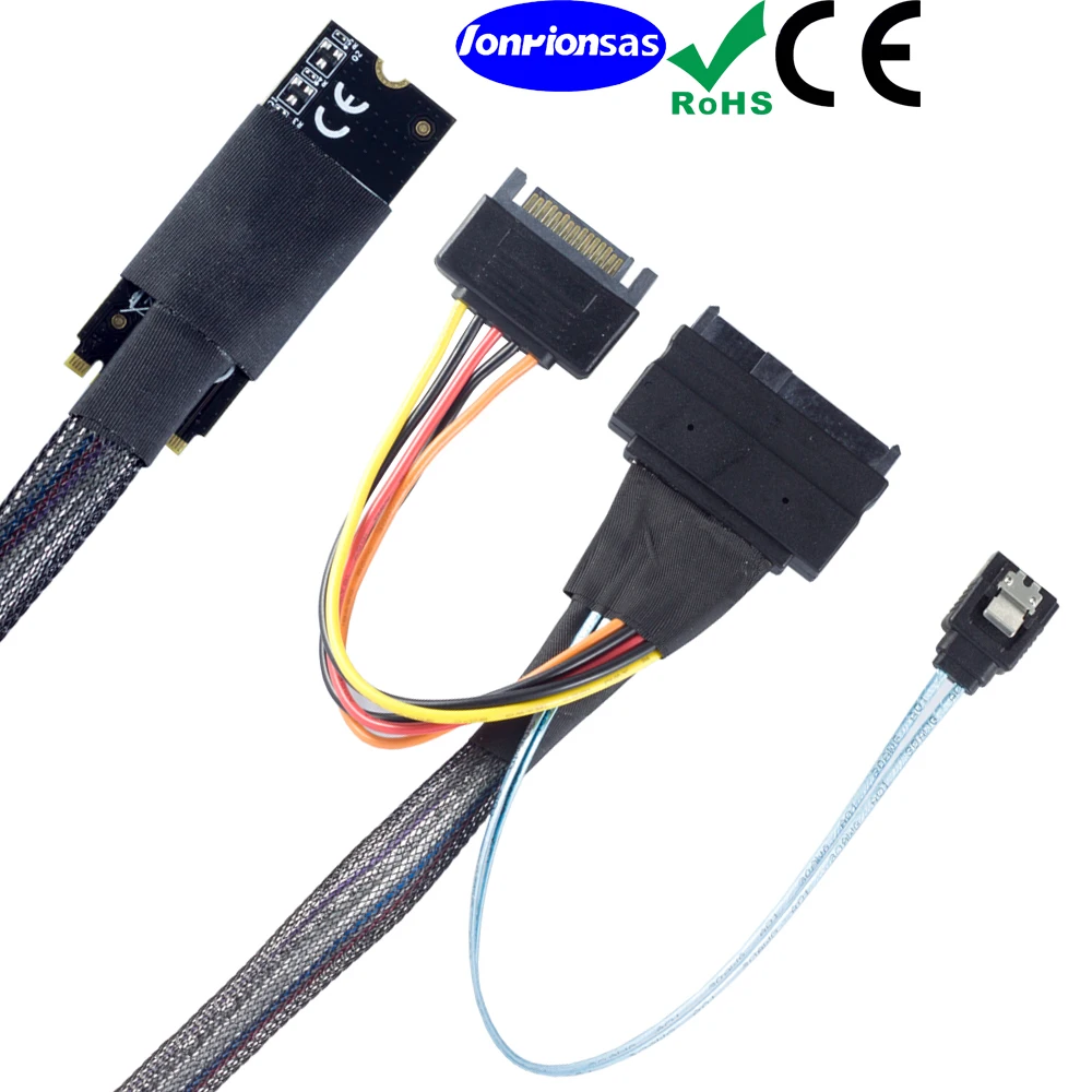 Плата M.2(M-Key) PCB до 2,55 NVMe U.2 SFF-8639 SDD с SATA 15P male и 7P SATA female cable