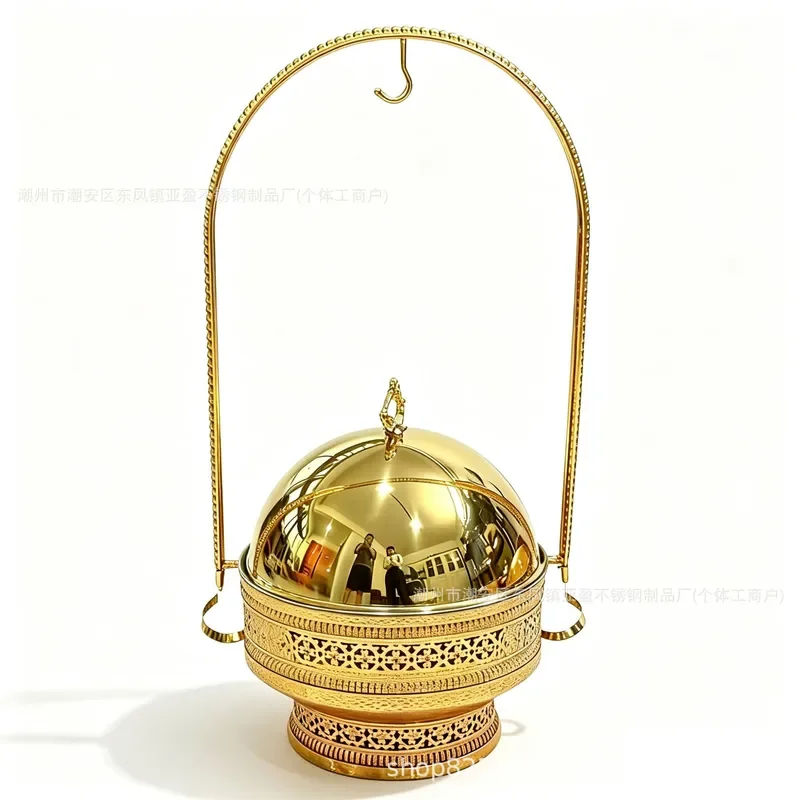8L Gold Plated Chafing Dish Black White Marble Pattern Hanging Buffet Warmer for Hotel Restaurant Catering Food Service