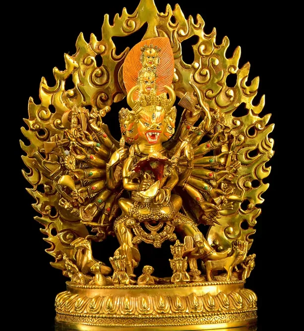 33cm Copper gillding Yamantaka Yab-Yum buddha statue Nepal Tibet OX-head Dharma Protectors sculpture