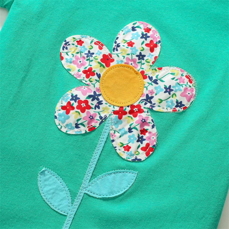 Jumping Meters 2-7T Children\'s Girls T Shirts Flowers Embroidery Hot Selling Baby Clothes Summer Tees Tops Shirts Costume