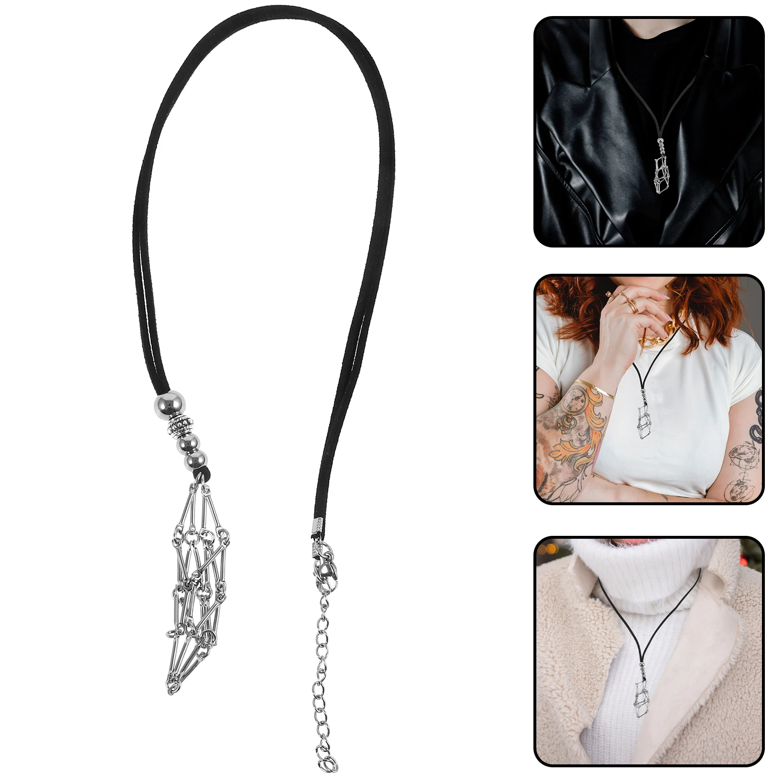 

Adjustable S Size Necklace Cord Crystal Pendant Holder Empty Stone Cage Diy Necklace Supplies Vintage Rope Hand-Woven