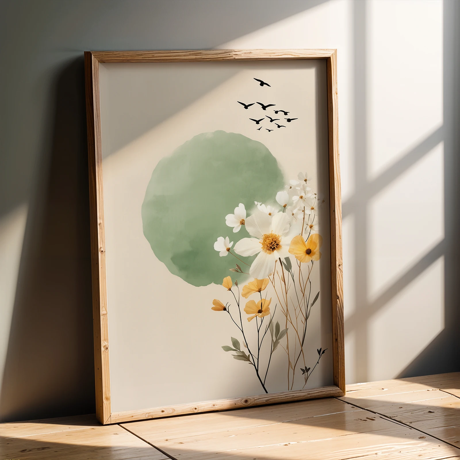 1pc Abstract Botanical Wall Art Poster - Noframed Modern Japandi Sage Green Wabi-Sabi Neutral Canvas Print for Living Room Decor