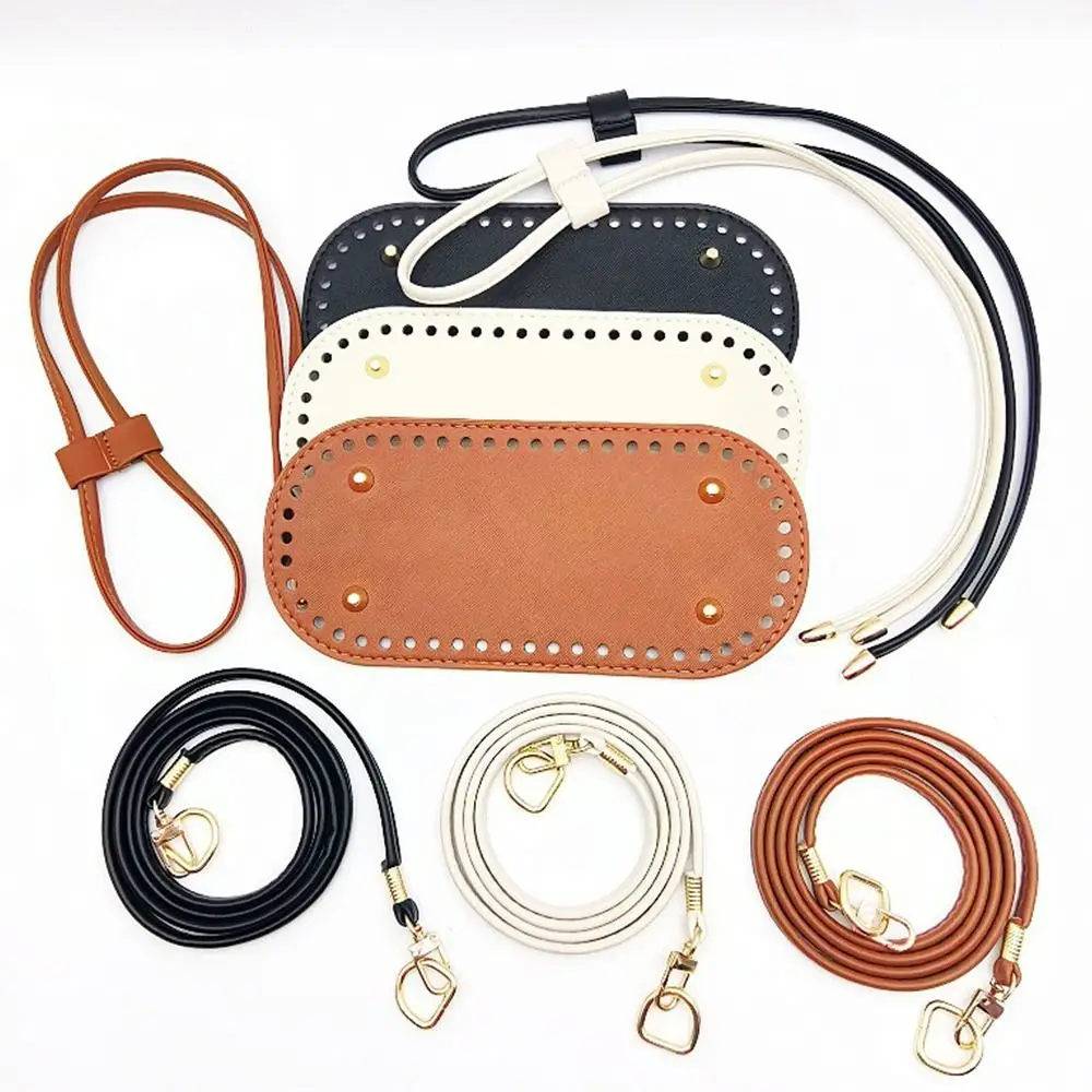 3Pcs/Set DIY PU Leather Handmade Crochet Bucket Dumpling Bag Accessories for Knitted Bag Bottom Plate Shoulder Strap Drawstring