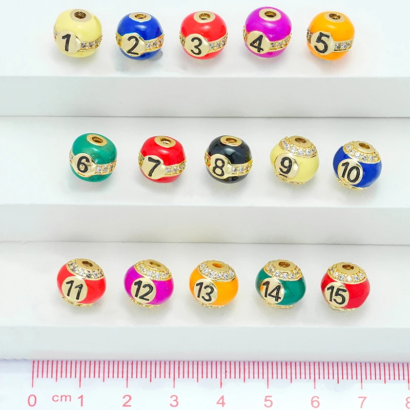 5 Pcs Enamel Round Serial Number Loose Beads Diy Bracelet Necklace Jewelry Making Accessories Brass Inlay Zircon Lantern Beads