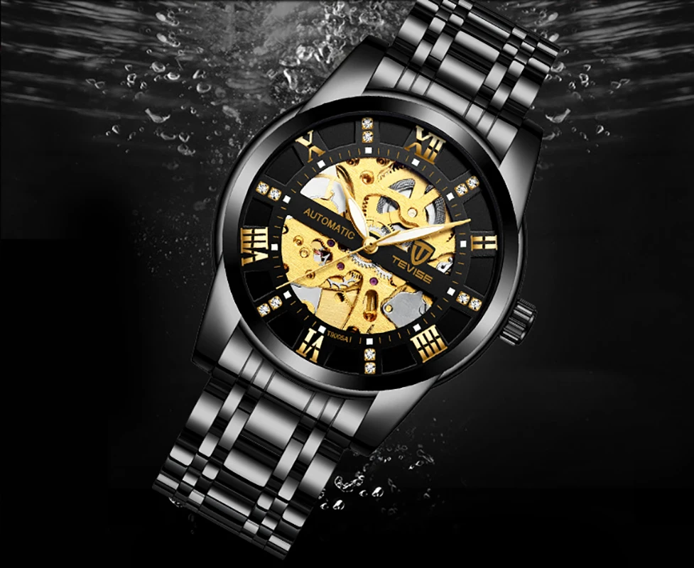 TEVISE Top Brand Luxury Mens Automatic Mechanical Watches Luminous Gear Movement Sport Design Metal Case Skeleton Wristwatches