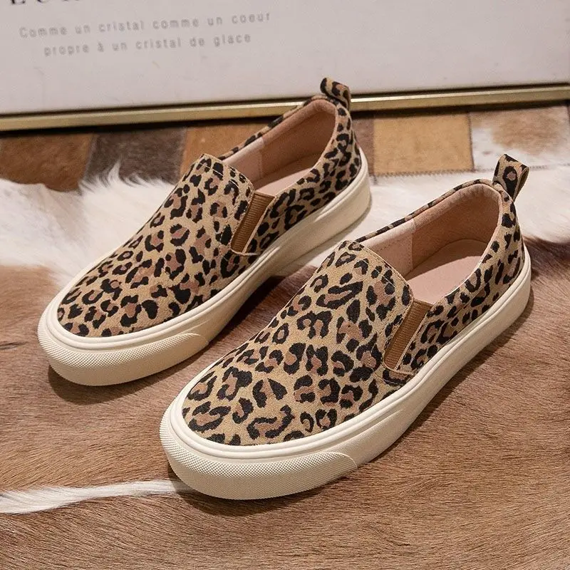 

Leopard Print Women's Canvas Fashion Flat Bottom Loafers Classic Round Head Driving Shoes for Woman Designer Shoes Zapatos Mujer