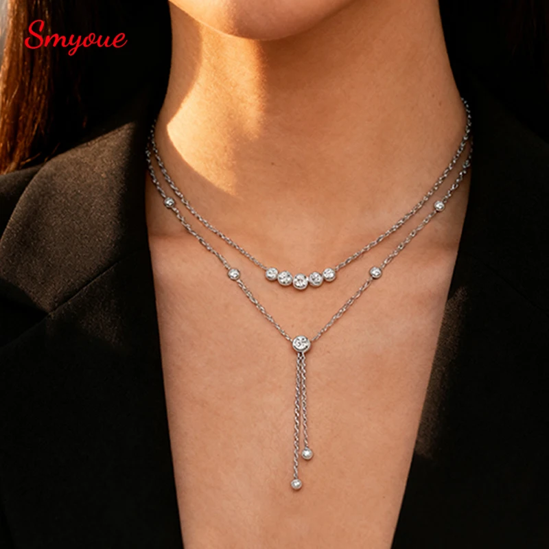 

Smyoue Bubble Tassel Moissanite Necklace for Women Female Neck Chain Pendant Girls Gift Adjustable 925 Sterling Silver Jewelry