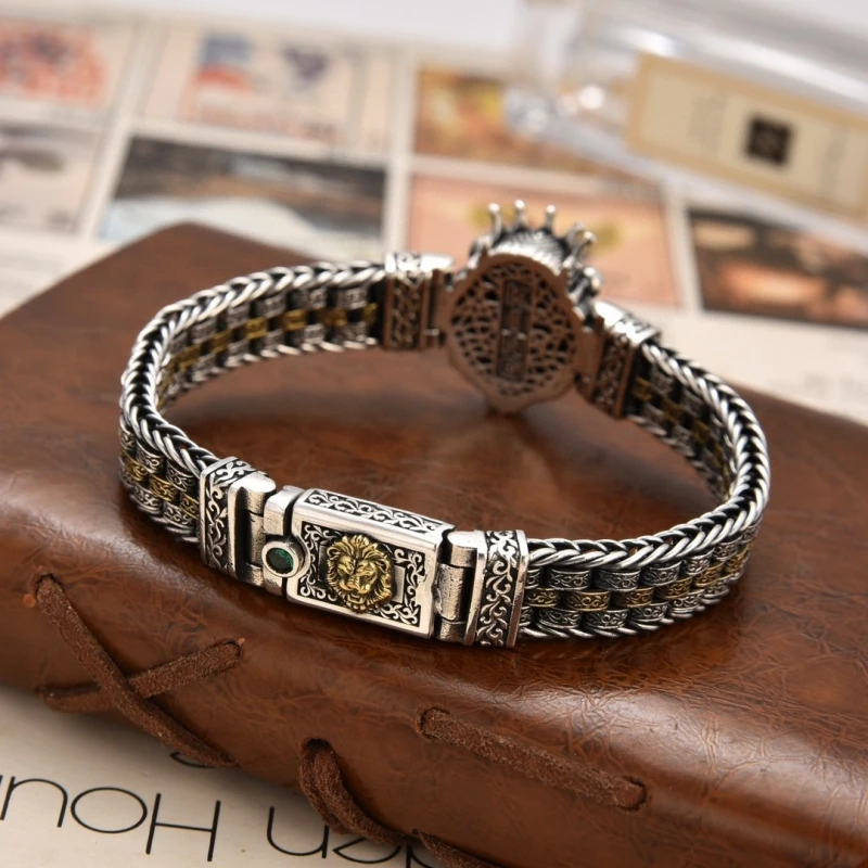 S925 Sterling Silver Bracelets for Women Men New Fashion Lion Head Eternal Rattan Prayer Wheel Punk Jewelry Free Shipping