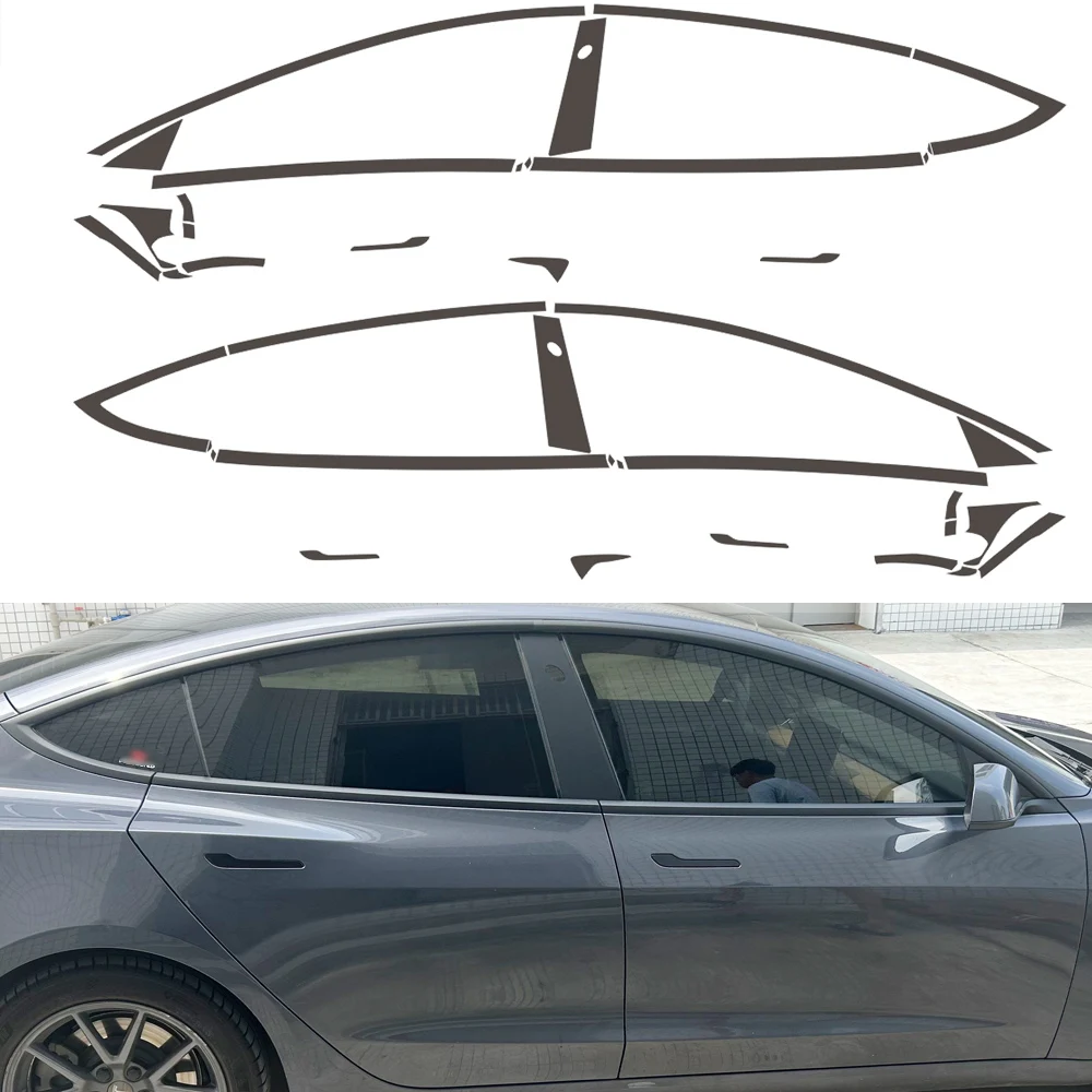 Chrome Delete Blackout Overlay For Tesla Model 3 2017-2025  Window Trim Matte Black Sticker