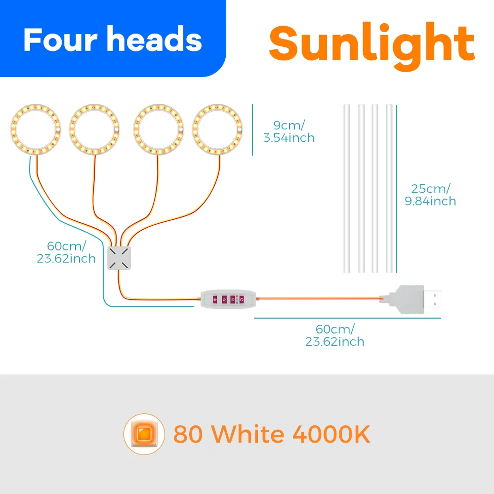 Led Plant Grow Light Usb 5V Full Spectrum Hydroponic Dimbare Timer Auto Aan/Uit Cactus Bloemen Succulente Groei Teeltlamp