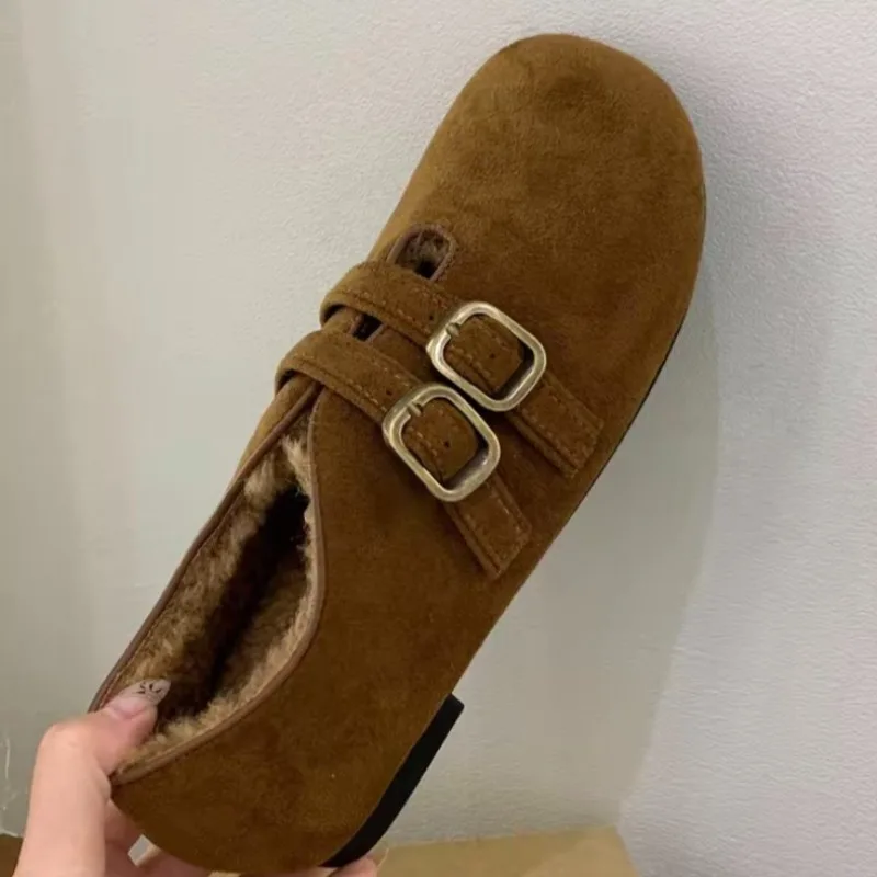 Nieuwe winterluxe metallic ontwerp platte antislip lage schoenen voor dames, casual dagelijkse kleding met fleece gevoerde, dikke en warme platte schoenen