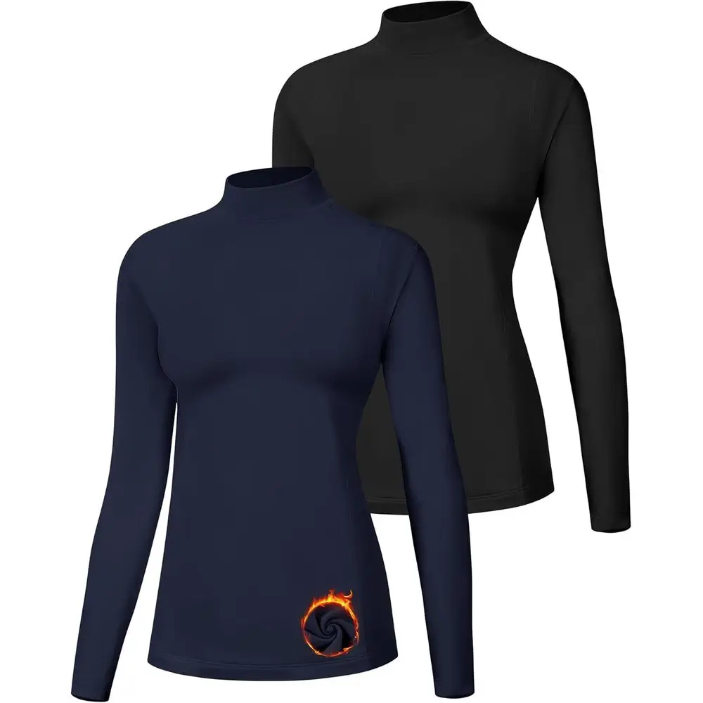 

Women's Fleece Mock Neck Thermal Shirt - Long Sleeve Athletic Base Layer for Cold Weather