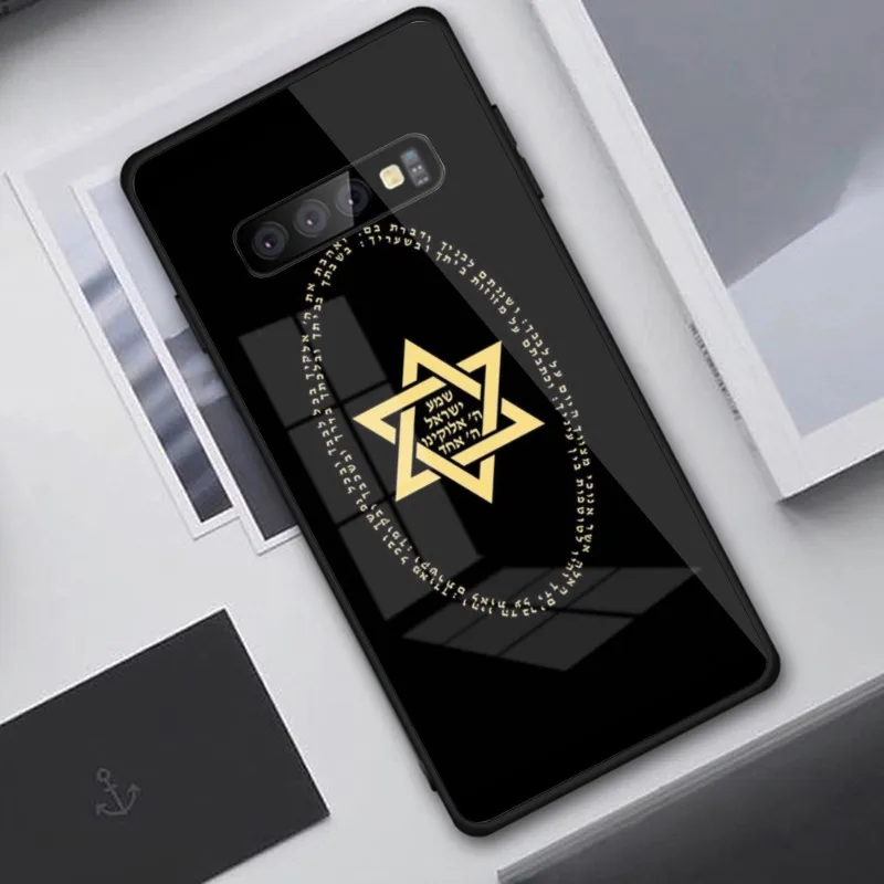 David Jewish Star Phone Case for Samung S23 S22 S21 Pro Ultra A13 A33 A53 NOTE 20 PC Glass Cover Funda Shell