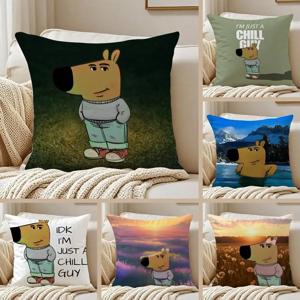 

C-Chill Guy Pillow Case Anti-dustmite Pillowcase Invisible Zipper Silky Short Plush Sofa Cushion Cover