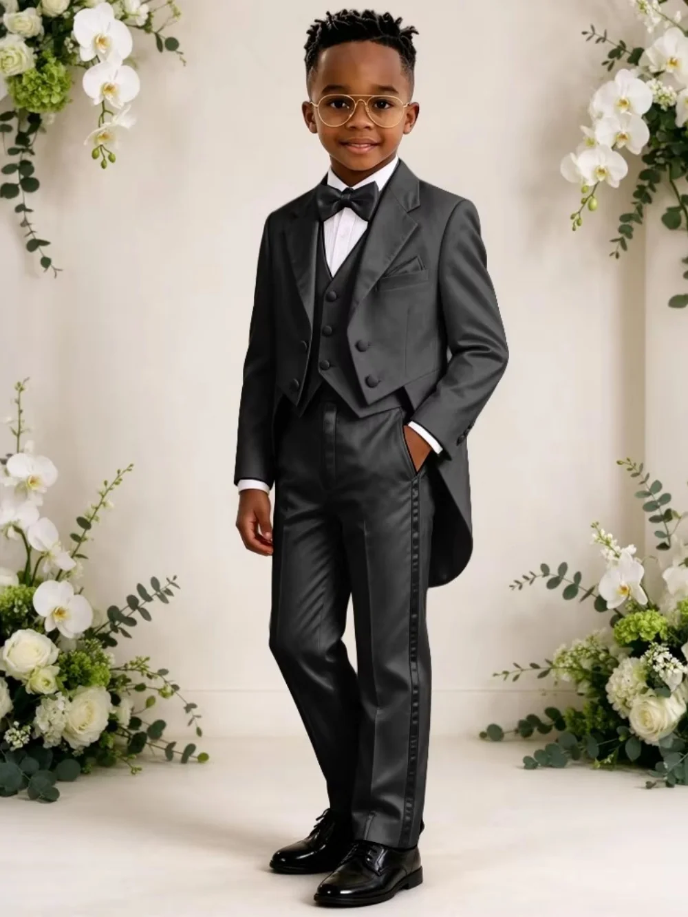 Chic Handsome Boys Suits 3 Pieces Wedding Ring Bearer Outfit Notched Lapel Kids Slim Fit Suit Set Piano Performance Wear 2-20T