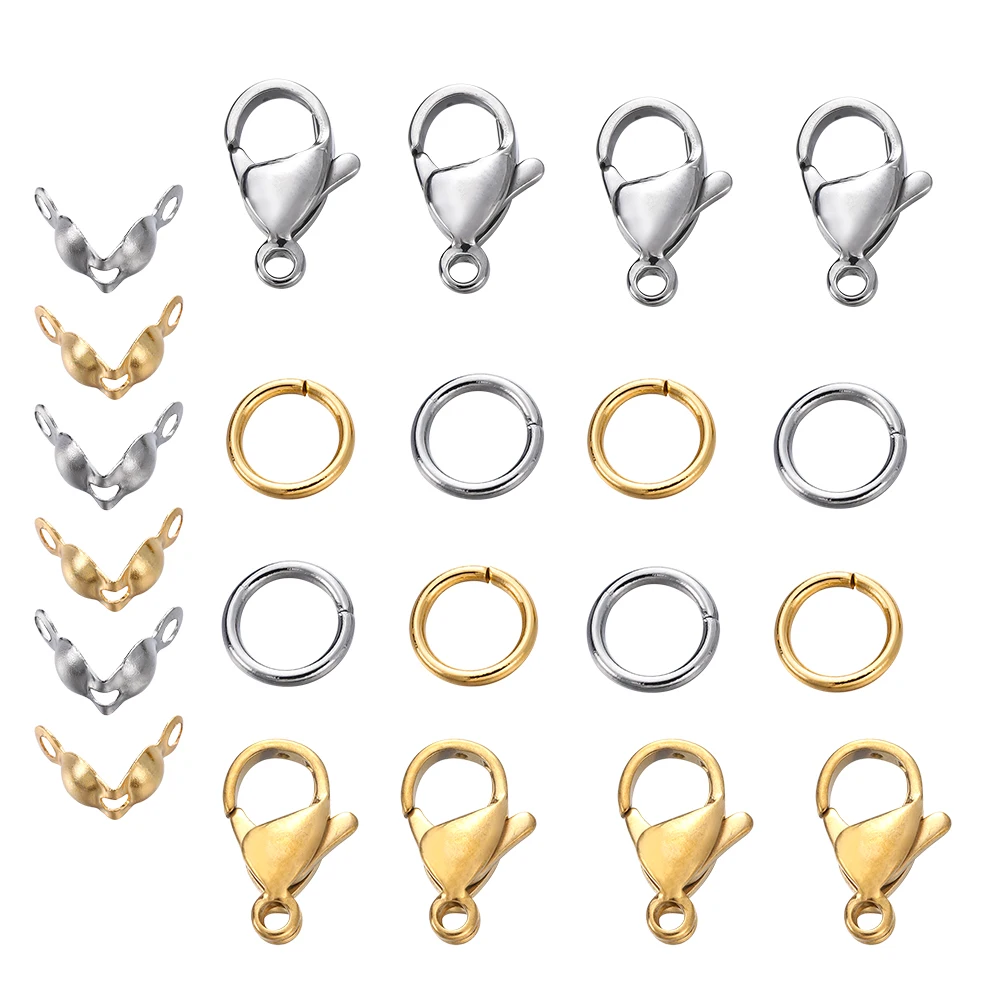 

80Pcs/Set Stainless Steel Lobster Clasp Jump Rings Connectors Clasp Crimp End for Bracelet Necklace Chains DIY Jewelry Making