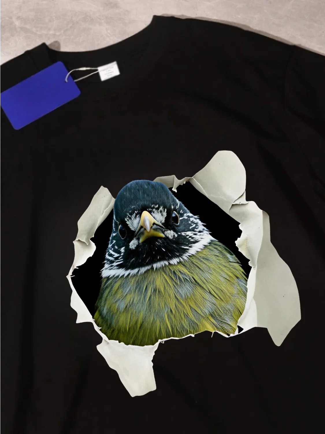 Cotton Short Sleeve T-Shirt Bird Watching Outdoor Fun Printed Crew Neck Hole Pattern Wild Animal Design Breathable Casual Top