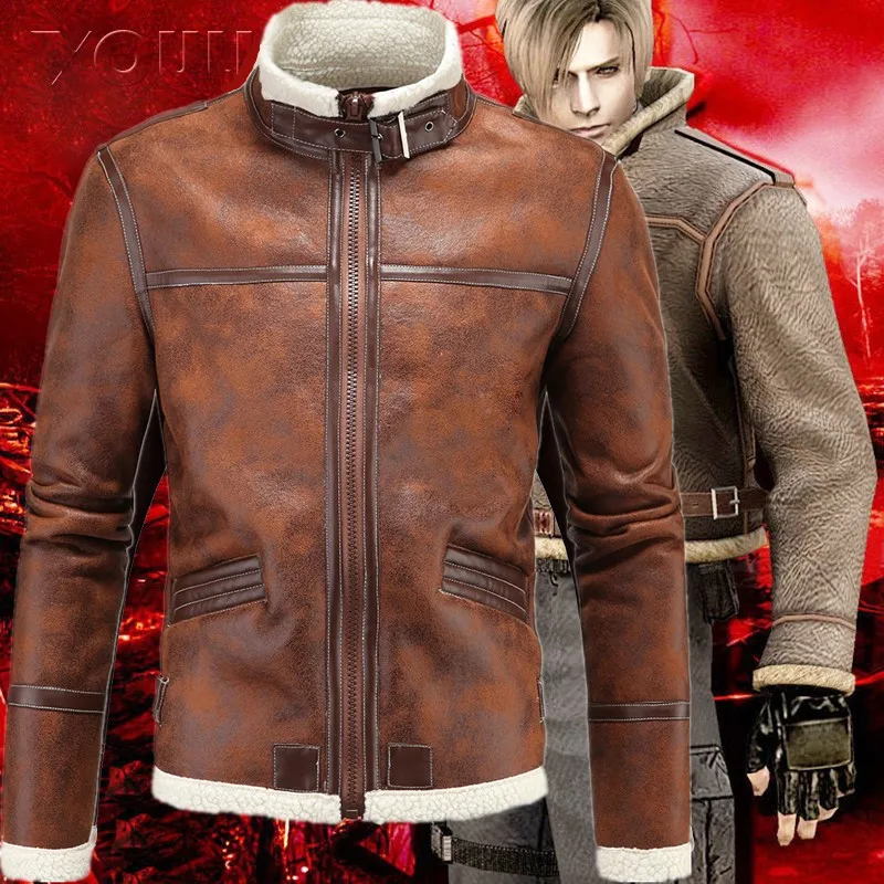 

Leon Fashion Leather Coat Jacket Cosplay PU Faur Jacket Long-sleeve Winter Outerwear Men Boy men leather jacket high-quality