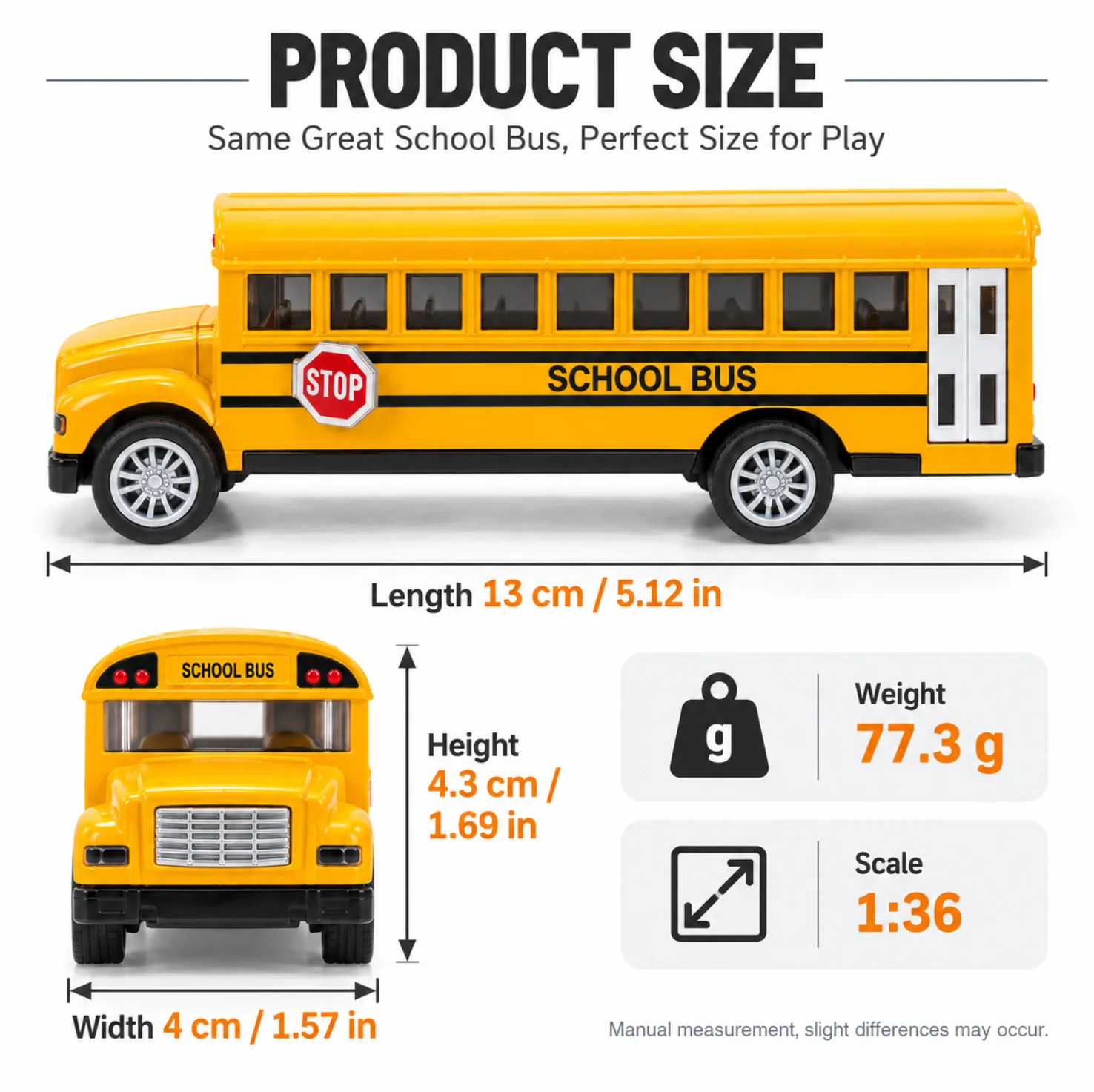 (Corrugated Box) 1/43 Scale, Diecast School Bus Style Toy Car, Strong Spring, Metal Casting, the Best Gift.