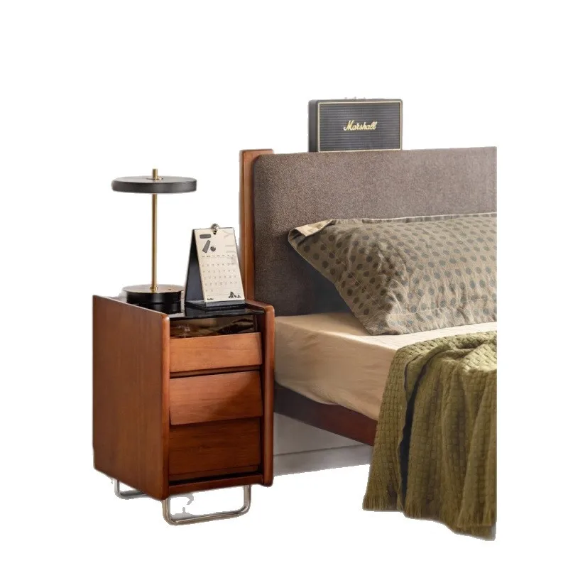 

Medieval solid wood bedside table Bedroom mobile home storage Bedside cabinet Small apartment narrow side locker