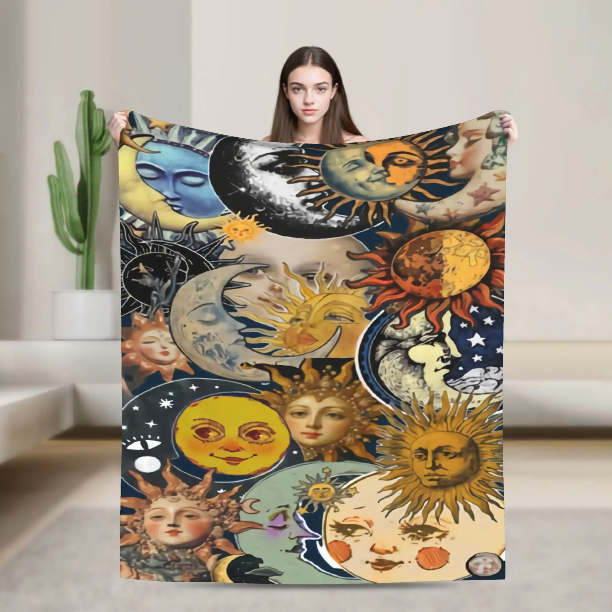 Astrology Zodiac Moon and Stars Nordic Blanket for Beds Sofa Cover Sofa Cushion Soft Blanket Bedspread Four Seasons Thin Quilt