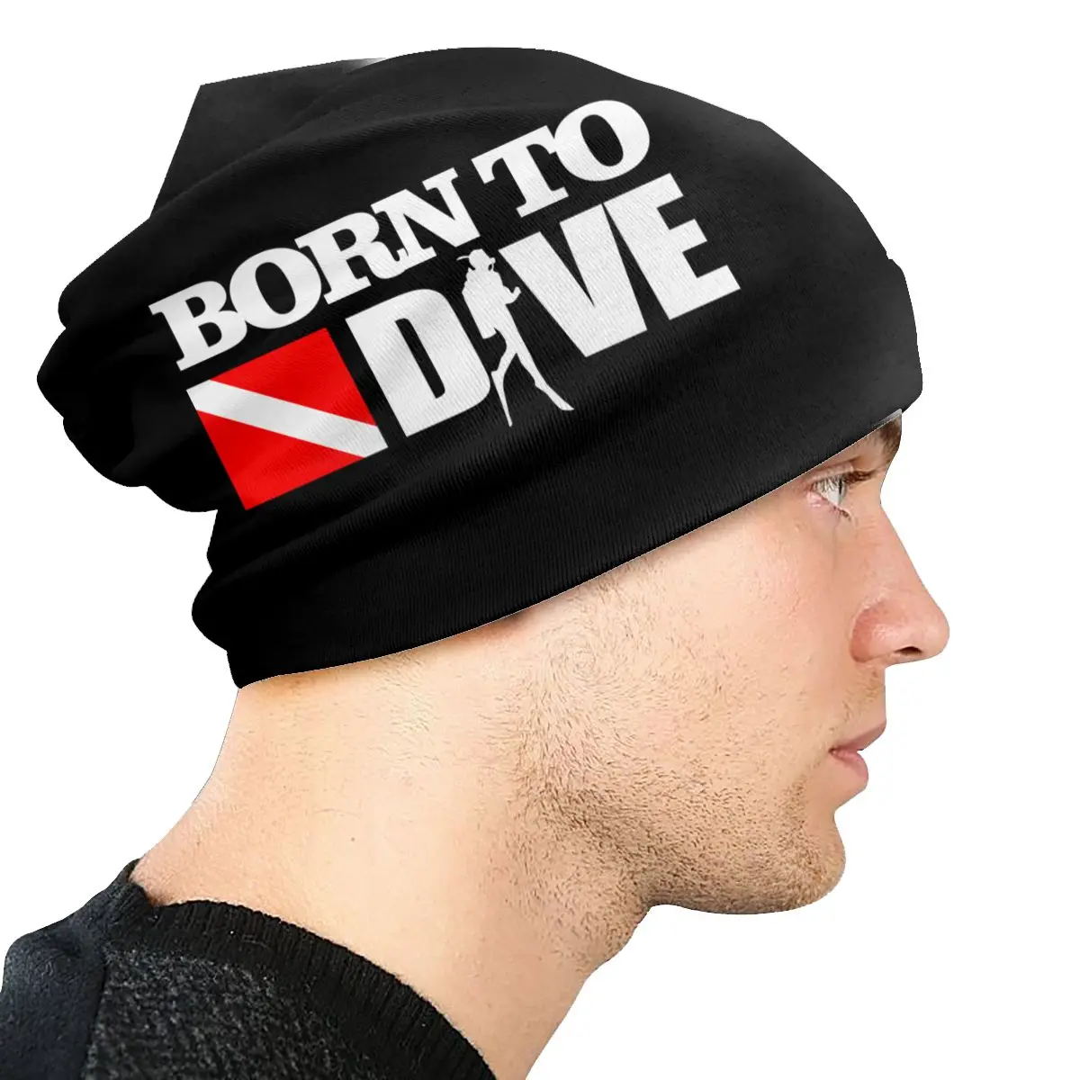 Born To Dive Skullies Beanies Caps Streetwear Winter Warm Men Women Knit Hat Unisex Adult Scuba Diving Diver Bonnet Hats