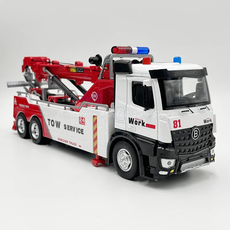 

1:32 Diecast Model Vehicle Toy Large Double Hook Traffic Road Rescue Service Truck Miniature Replica With Sound & Light Big