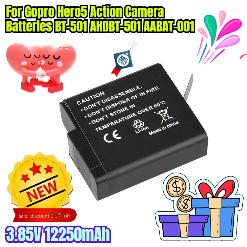 

3.85V 12250mAh Suitable for Gopro Hero5 Action Camera Batteries BT-501 AHDBT-501 AABAT-001