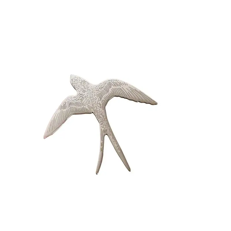 Stainless Steel Swallow Brooch For Women Men Punk Geometric Metal Animal Brooch Pin Suit Decoration Jewelry Accessories Gift