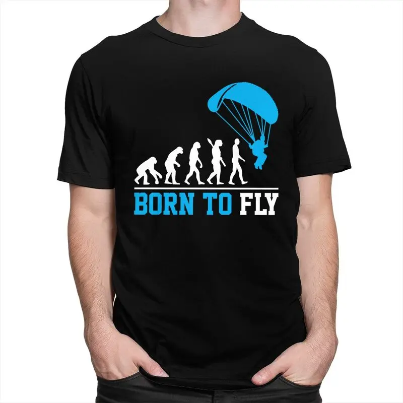 Custom Evolution Paragliding Born To Fly T Shirts for Men Pure Cotton Tees Paraglider Skydiving Tshirts Short Sleeve T-shirt