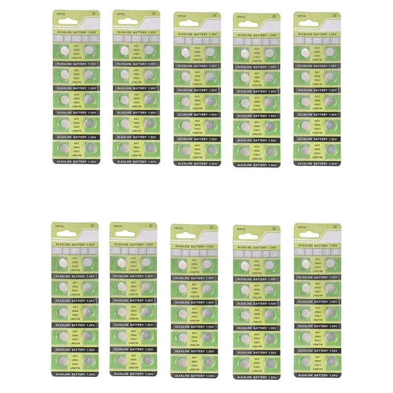 100pcs /10 Cards 30mAh 1.55V AG7 G7 LR927 LR57 SR927W 399 GR927 395A AG 7 Button Cell Coin Battery For Watch Toys Remote