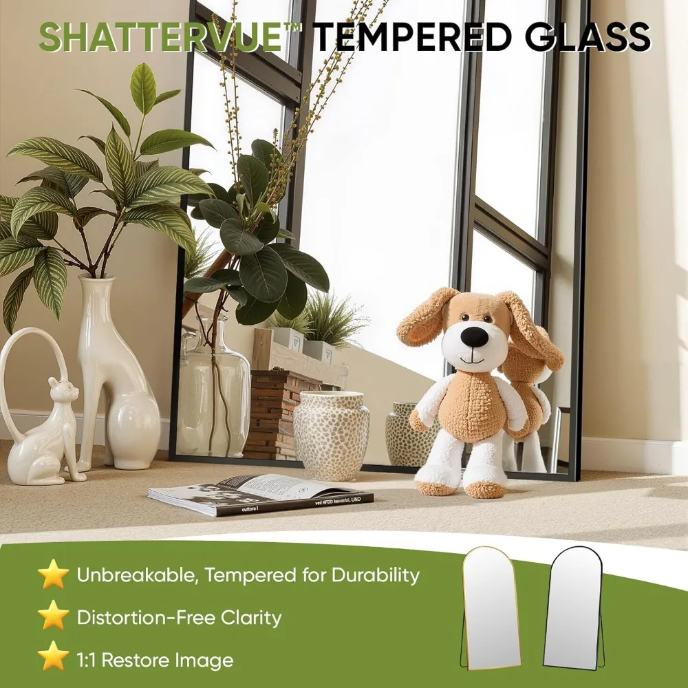 Arched Full-Length Standing Mirror with Stand, 71x26 Inch Floor Mirror for Bedroom, Living Room, Gym, Dorm - Shatterproof, Ideal