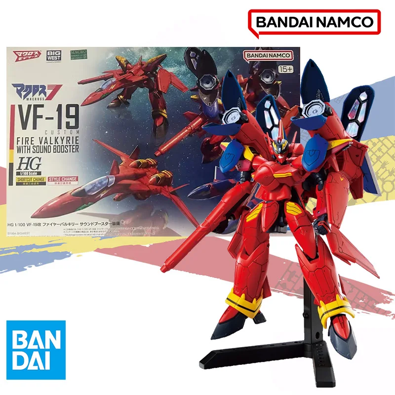 Bandai Original HG 1/100 VF-19 CUSTOM FIRE VALKYRIE WITH SOUND BOOSTER Aninm full Action Assembly Figure Model Toy Gifts forkids