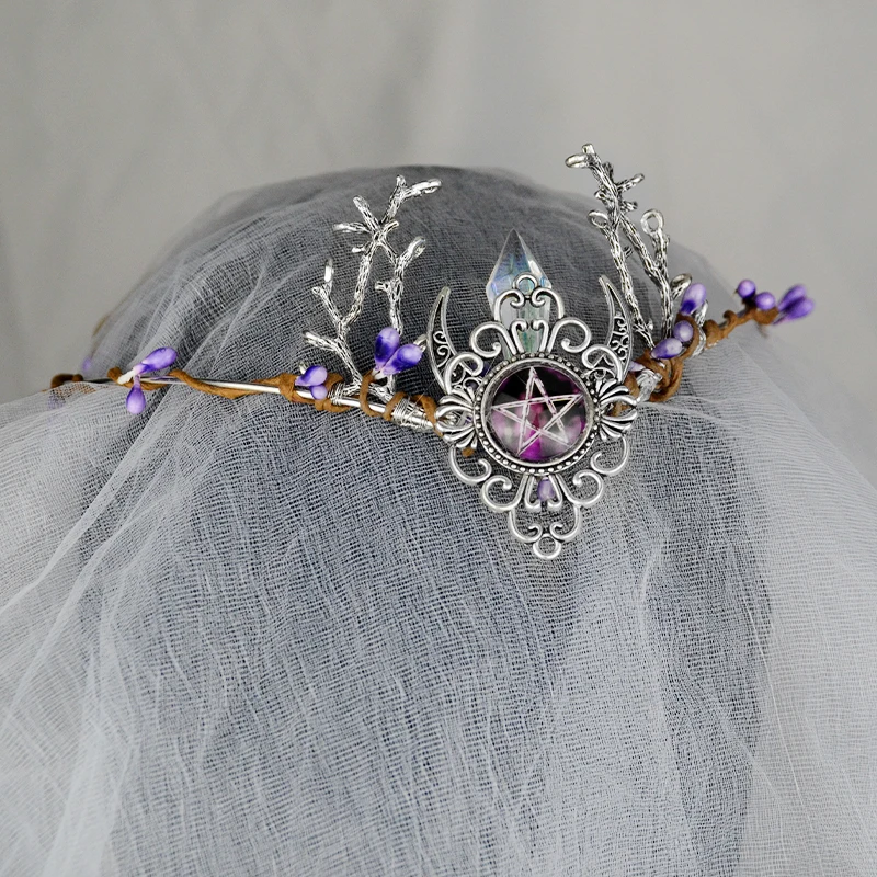 Witch Goddness Crystal Forest Crown Elvish Pagan Hairband Wicca Hair Jewelry for gift