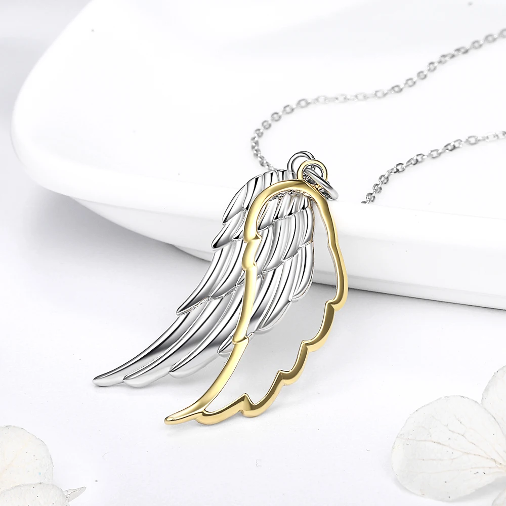 

925 Sterling Silver Wing of Angel Necklace Hollow 18k Gold Color Feather Pendant Chain for Women 2020 Fine Jewelry Wedding Gift